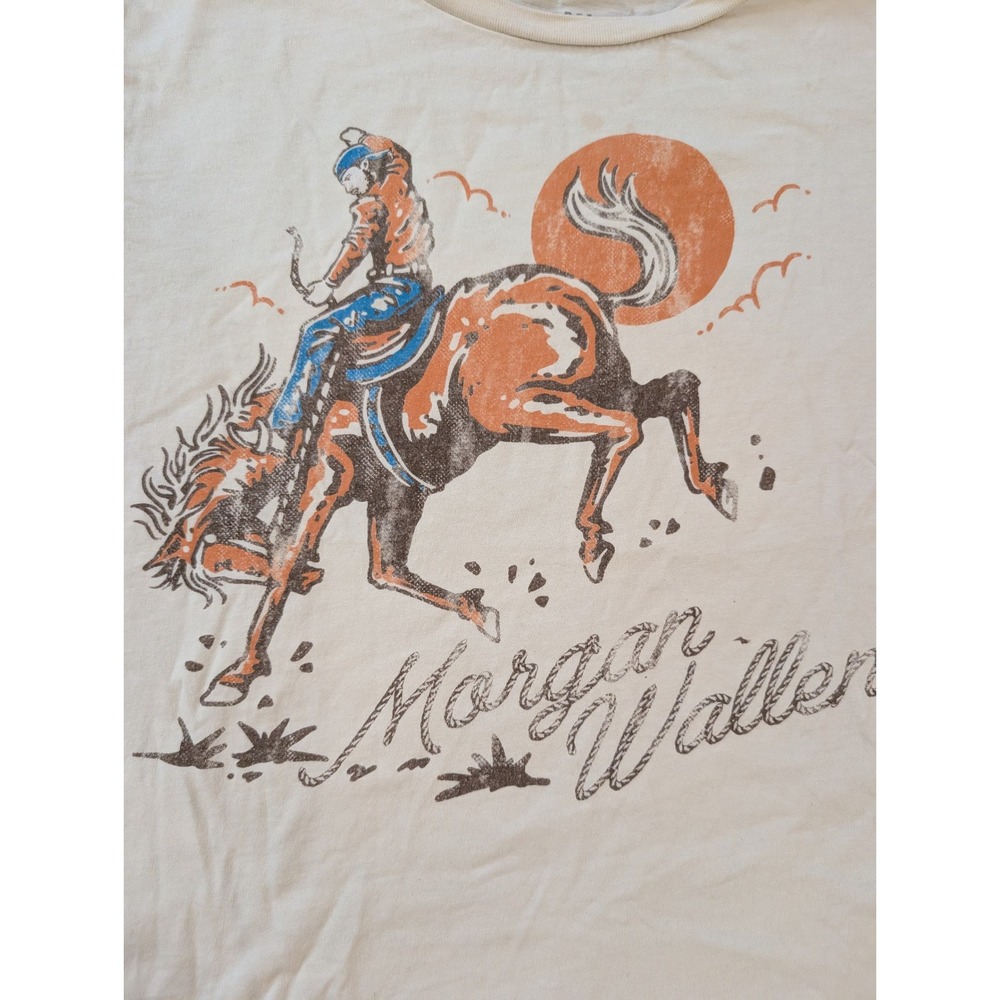 Morgan Wallen Womens Large Cream Graphic T-Shirt Rodeo Horse Country Music Tee - Picture 5 of 5